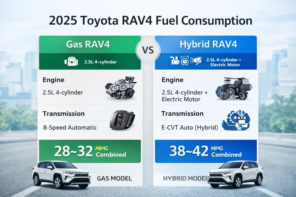 Toyota RAV4 Fuel Consumption 2025 MPG Chart Gas vs Hybrid Comparison