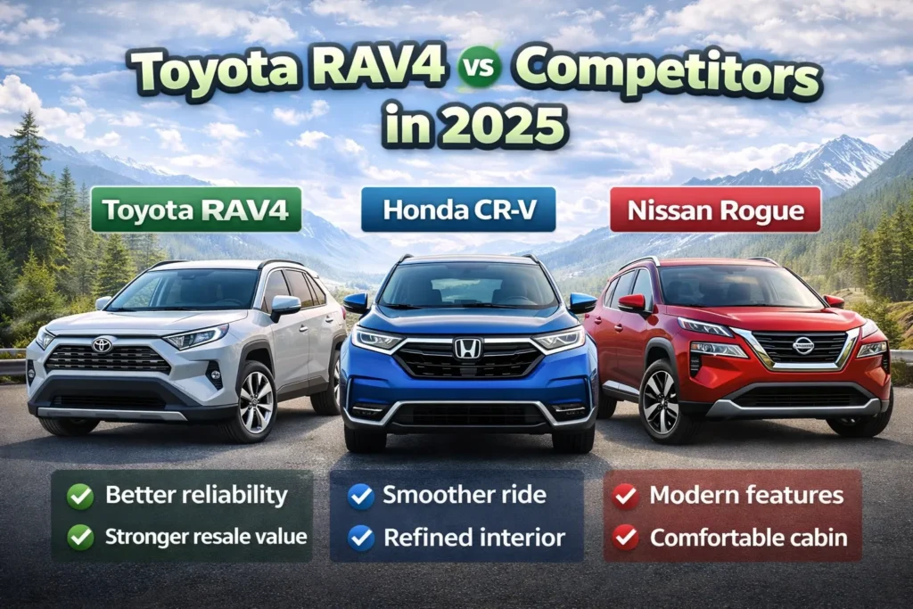 Toyota RAV4 vs Honda CR-V vs Nissan Rogue reliability comparison 2025