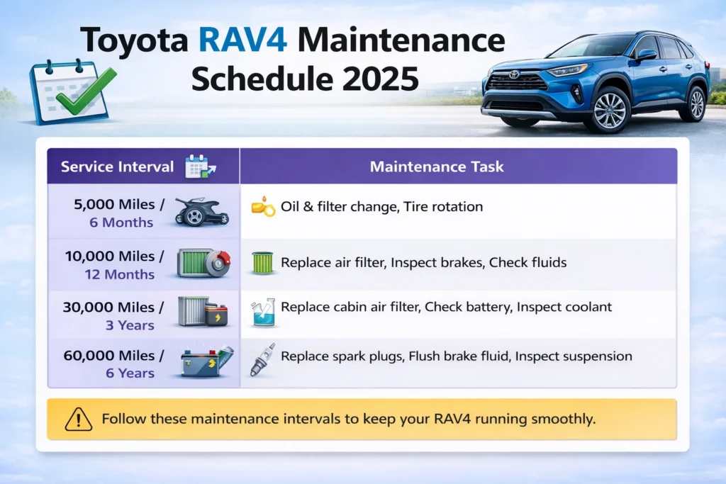 Toyota RAV4 maintenance schedule 2025 chart and service intervals
