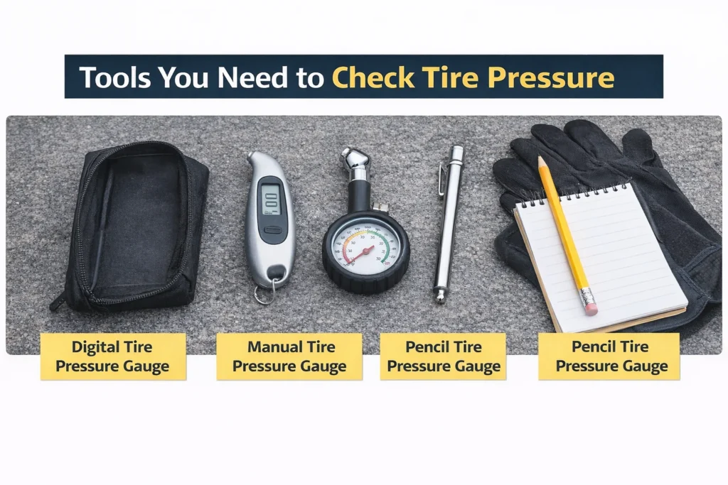 How to Check Tire Pressure Properly (Easy Guide) 2 tools needed to check tire pressure gauge compressor