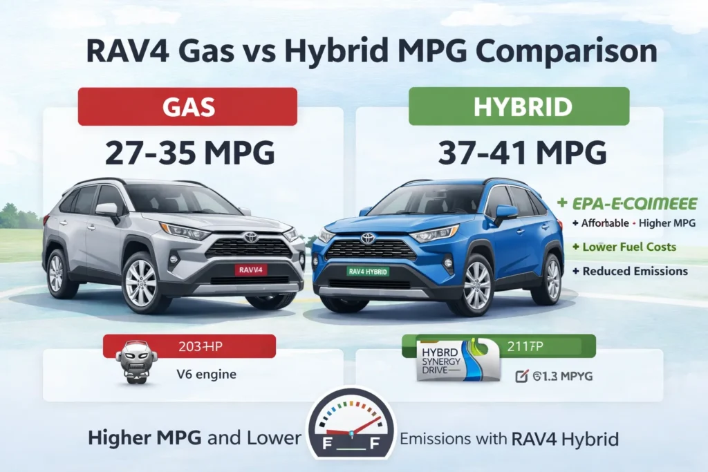 Toyota RAV4 Miles Per Gallon 2025 2 Toyota RAV4 Gas vs Hybrid MPG Comparison 2025 showing fuel efficiency differences