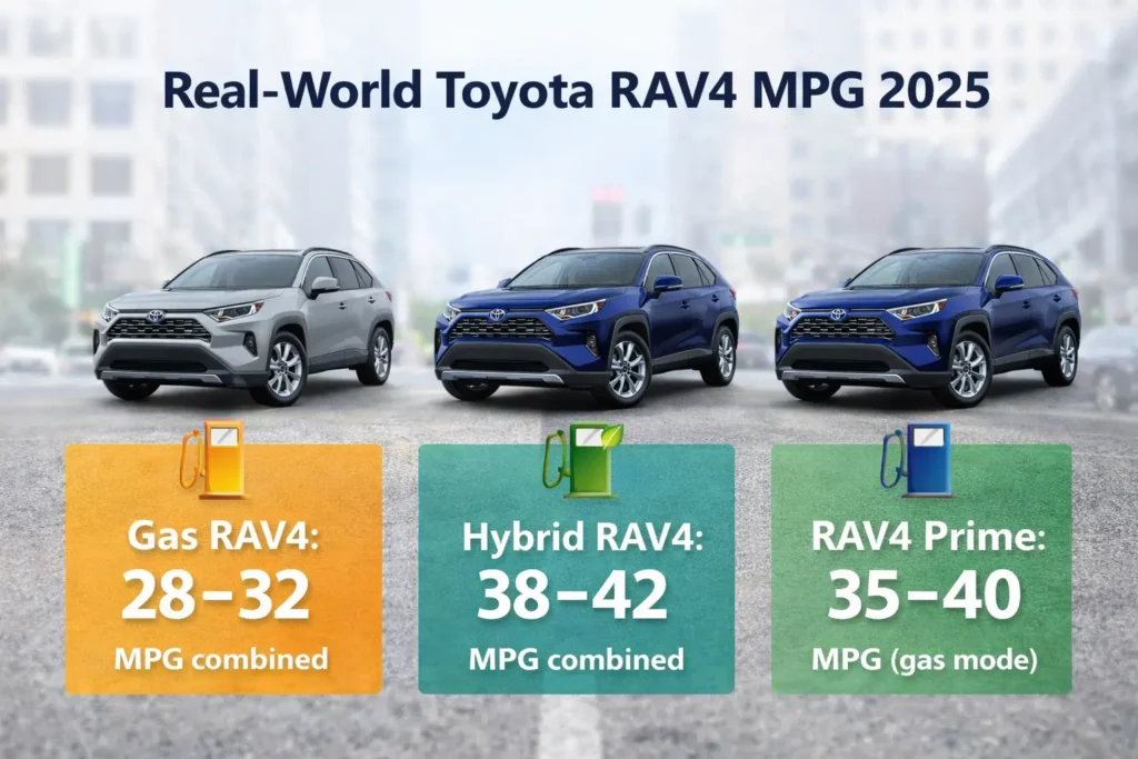 toyota rav4 mpg 2025 real world gas vs hybrid 28-32 vs 38-42 mpg