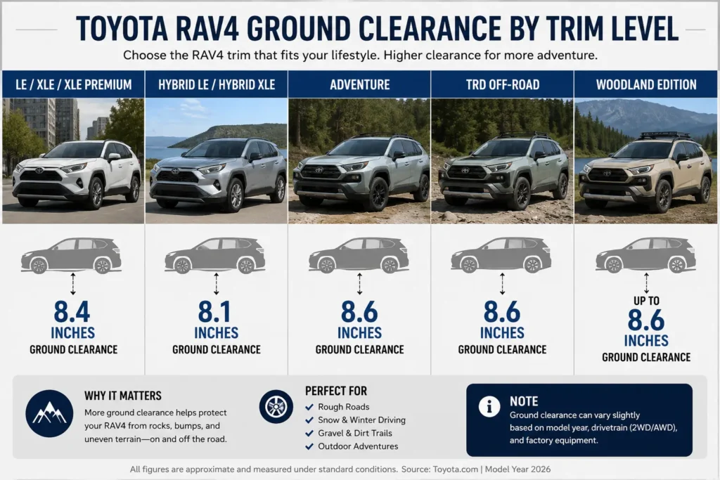 Toyota RAV4 Ground Clearance: Complete Guide (2026) 2 Toyota RAV4 ground clearance by trim level comparison