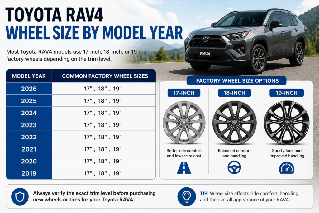 Toyota RAV4 wheel size by model year comparison