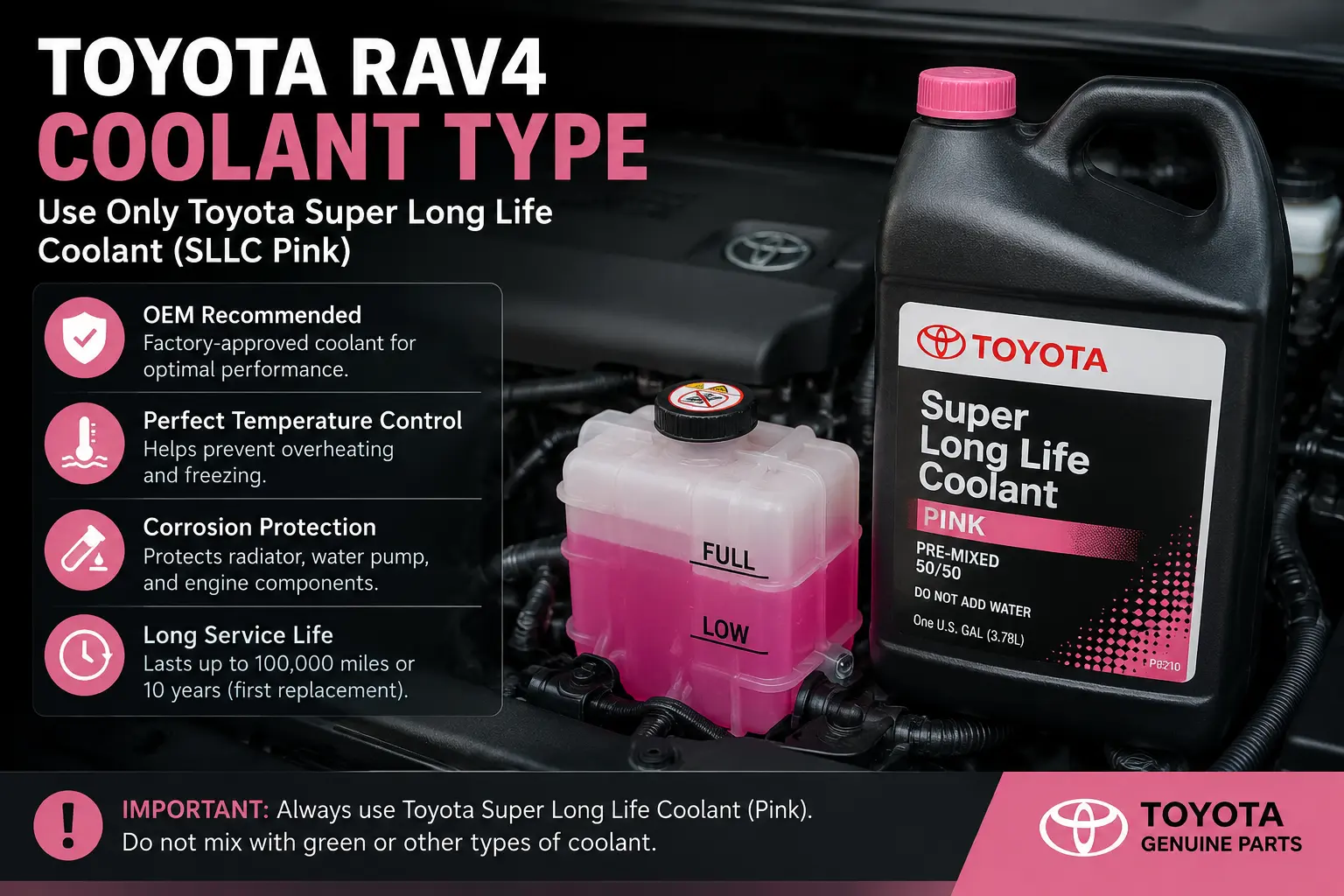 Home 2 Toyota RAV4 Coolant Type using Toyota Super Long Life Coolant SLLC Pink