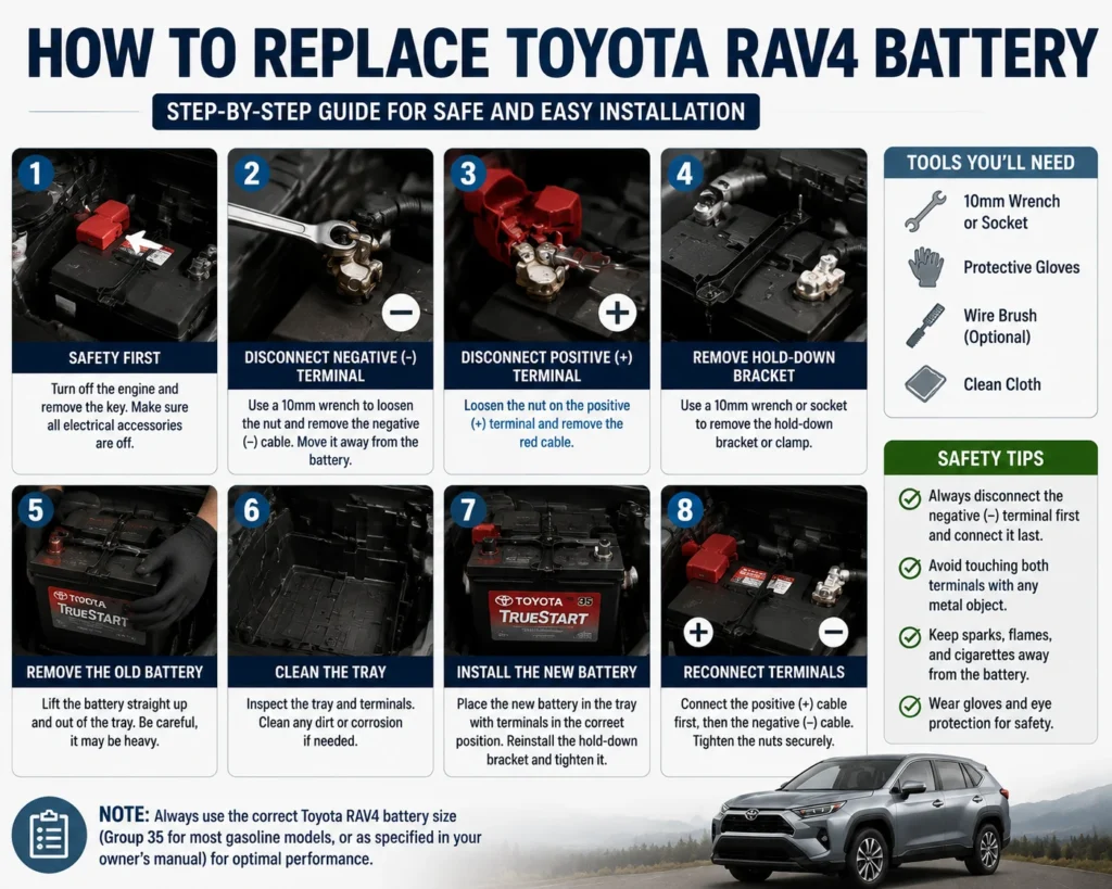 Toyota RAV4 Battery Size 3 Toyota RAV4 battery replacement guide showing how to remove and install the correct battery size safely