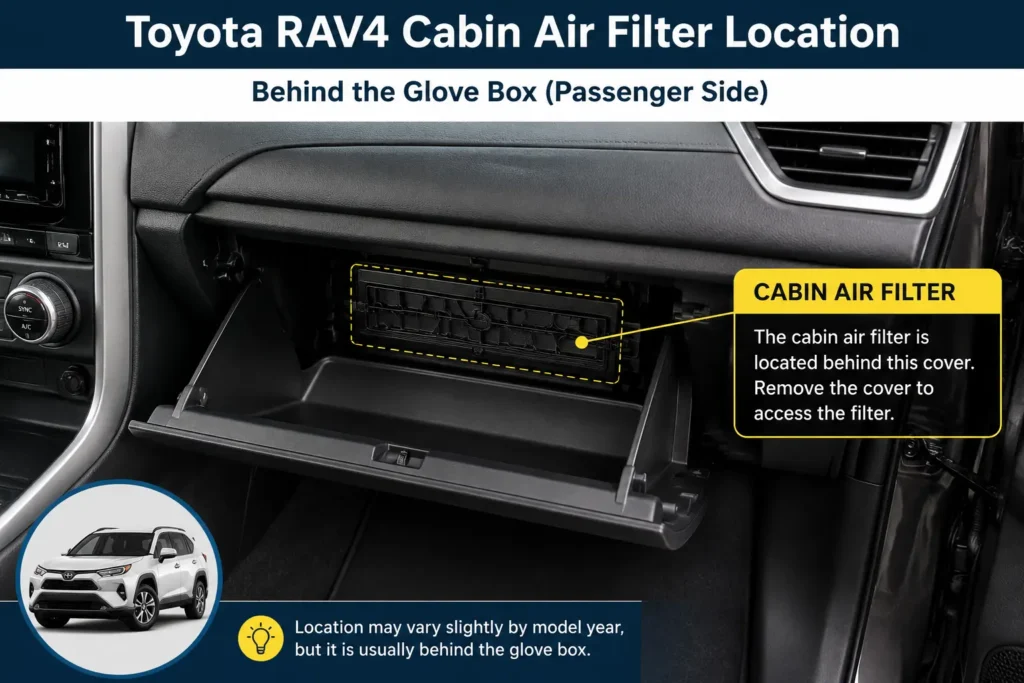 Toyota RAV4 Cabin Air Filter Replacement: Easy Step-by-Step Guide 1 Toyota RAV4 cabin air filter location behind glove box
