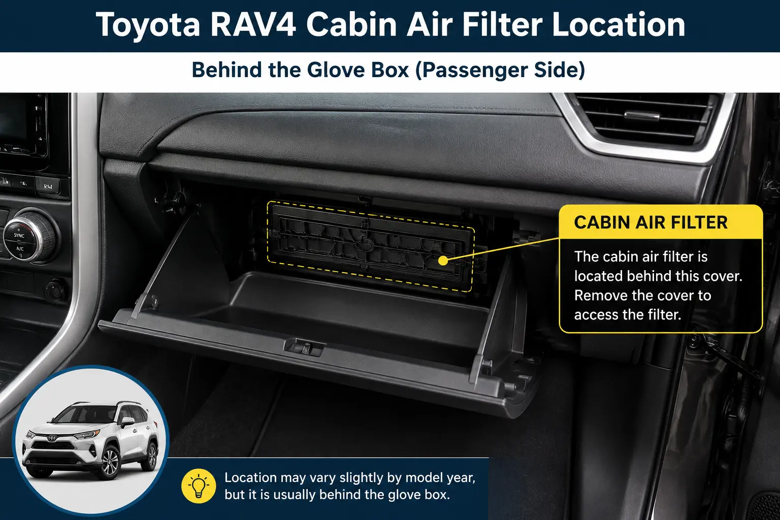 Toyota RAV4 cabin air filter location behind glove box