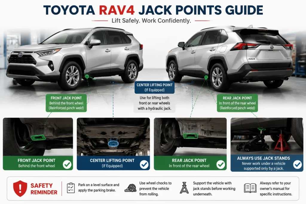 Toyota RAV4 jack points showing front rear and center lifting locations