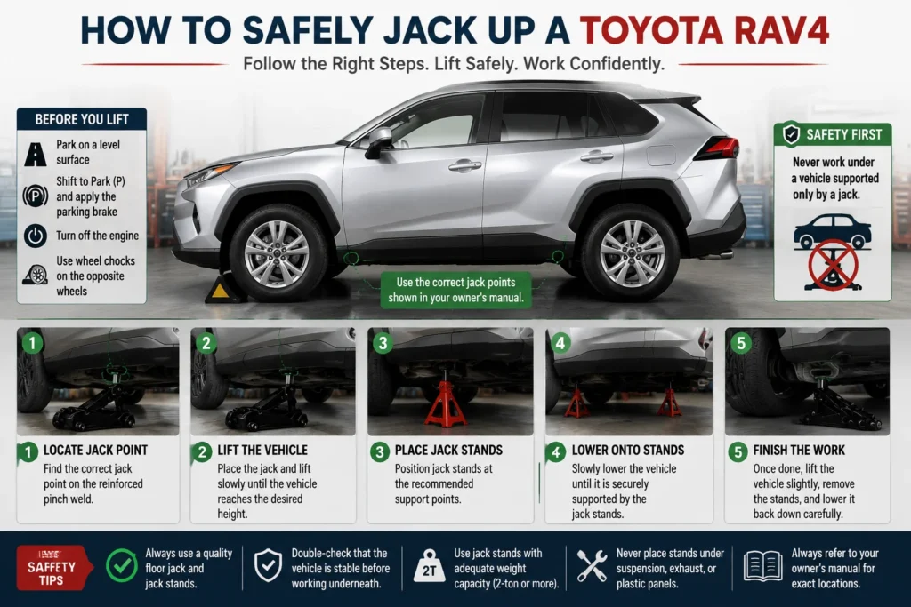 How to safely jack up a Toyota RAV4 using the correct jack points and jack stands