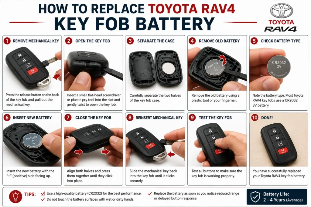 Toyota RAV4 Key Fob Battery: Size, Replacement & Easy DIY Guide 2 Toyota RAV4 Key Fob Battery replacement step by step guide