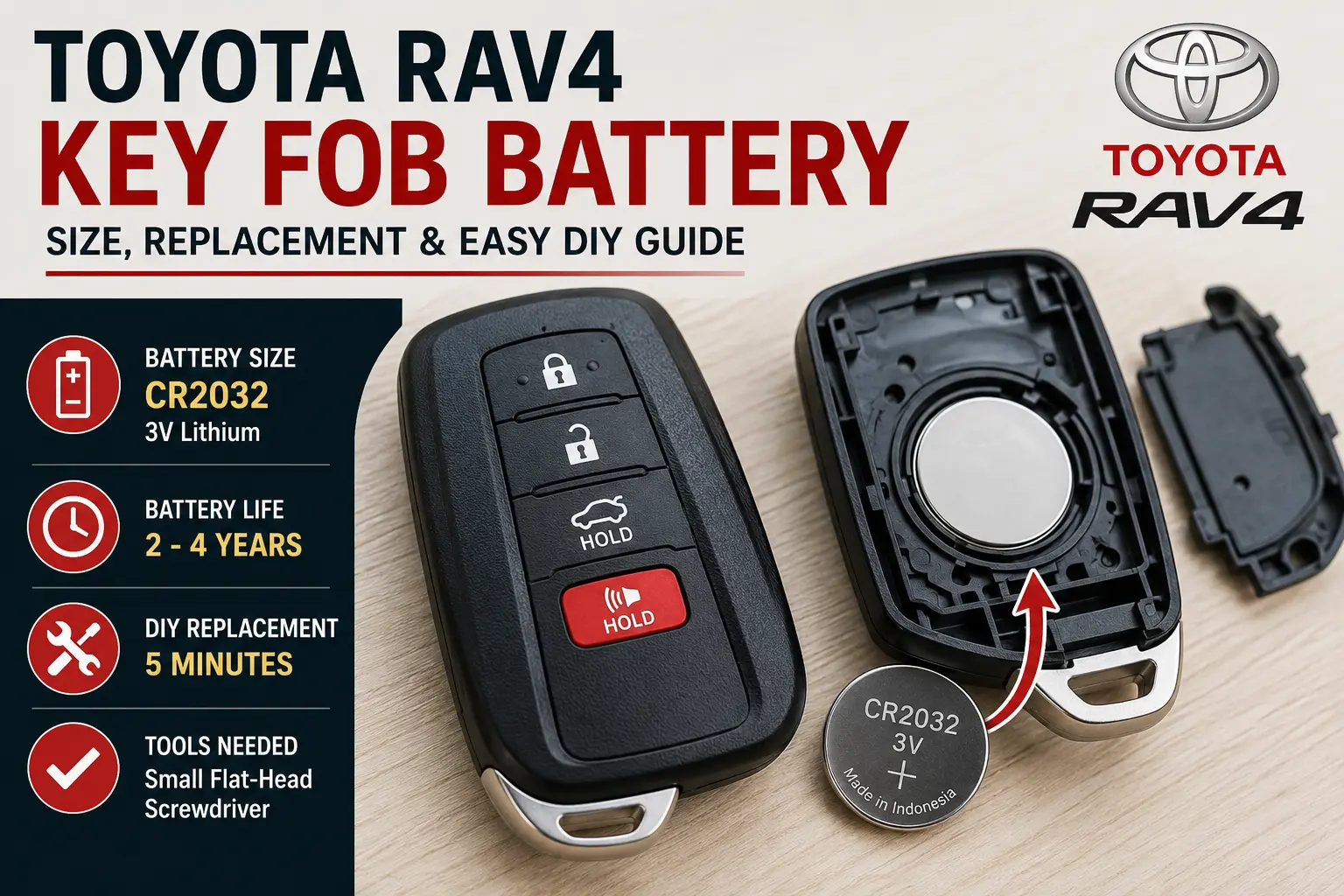 Home 4 Toyota RAV4 Key Fob Battery size and replacement guide