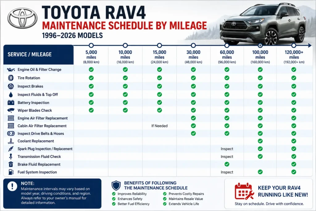 Toyota RAV4 Maintenance Schedule by Mileage Chart