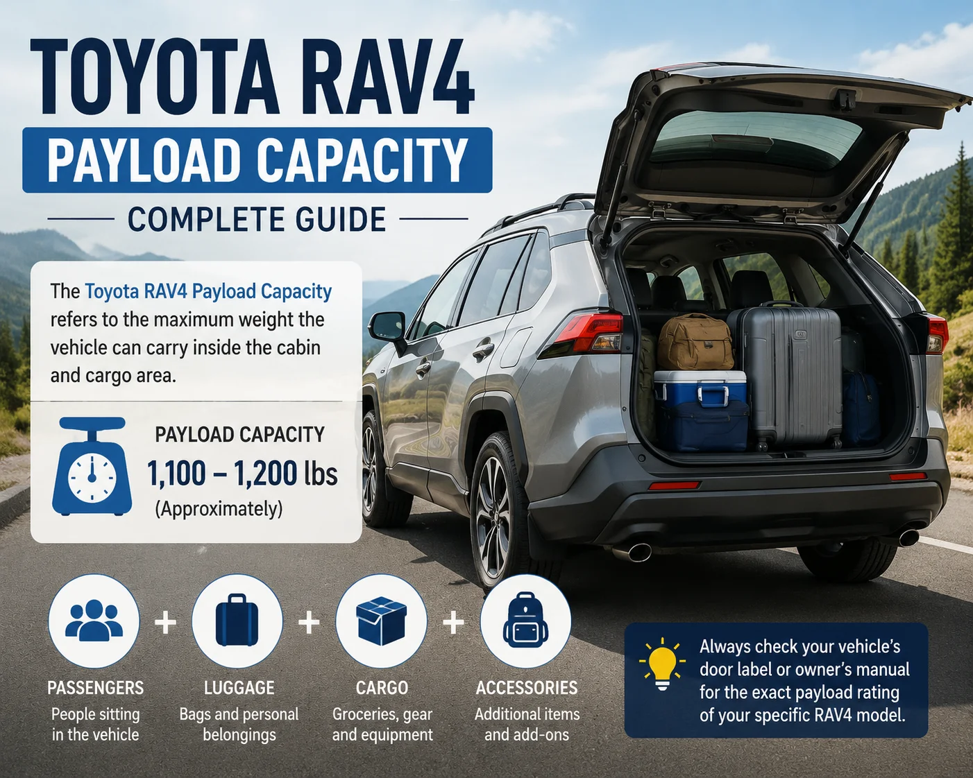 Toyota RAV4 Payload Capacity showing cargo and weight capacity