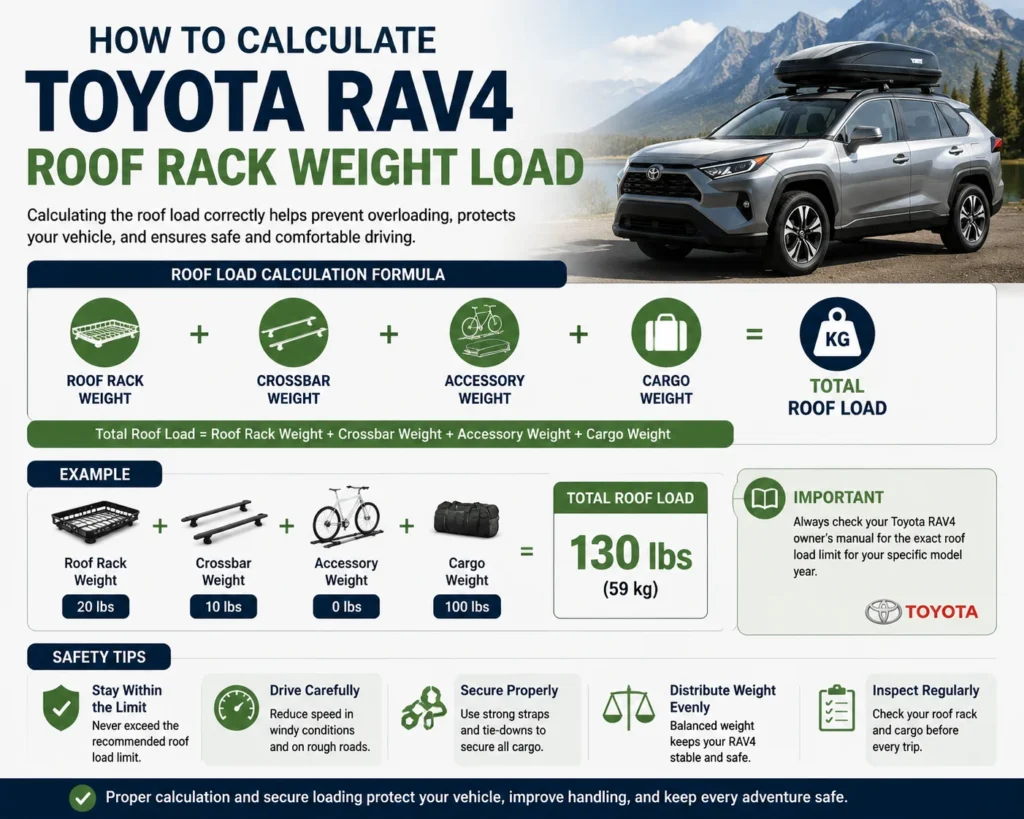 Toyota RAV4 roof rack weight load calculation formula with cargo and accessory weights