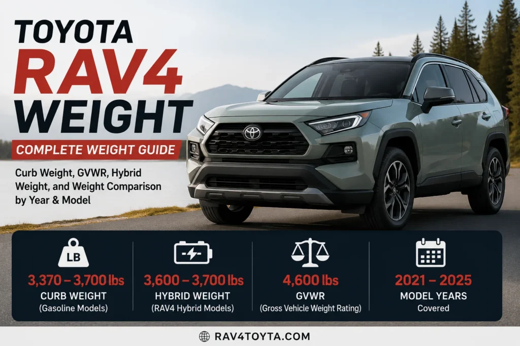 Toyota RAV4 Weight guide showing curb weight, hybrid weight, and GVWR
