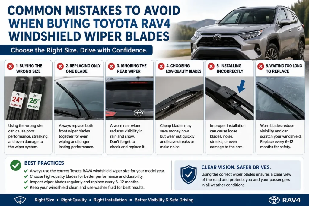 Toyota RAV4 Windshield Wiper Size 3 Common mistakes to avoid when buying Toyota RAV4 windshield wiper blades including wrong size, poor quality, and incorrect installation