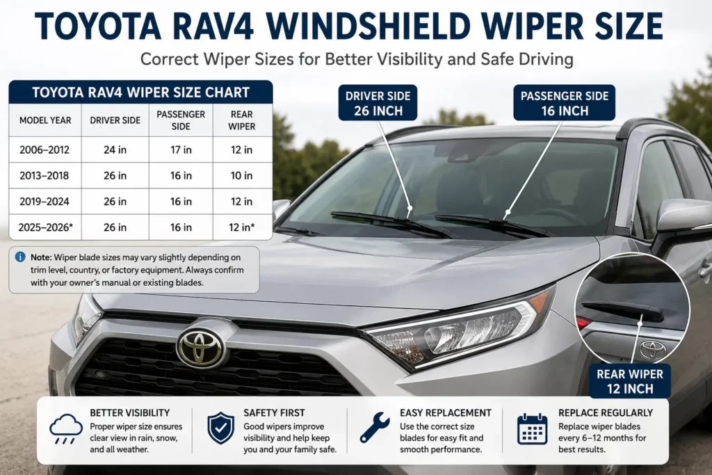 Toyota RAV4 Windshield Wiper Size 1 Toyota RAV4 windshield wiper size chart by model year showing driver, passenger, and rear wiper blade sizes