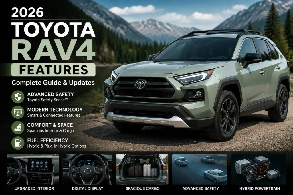 2026 Toyota RAV4 Features including exterior design, interior, safety, hybrid technology, and performance