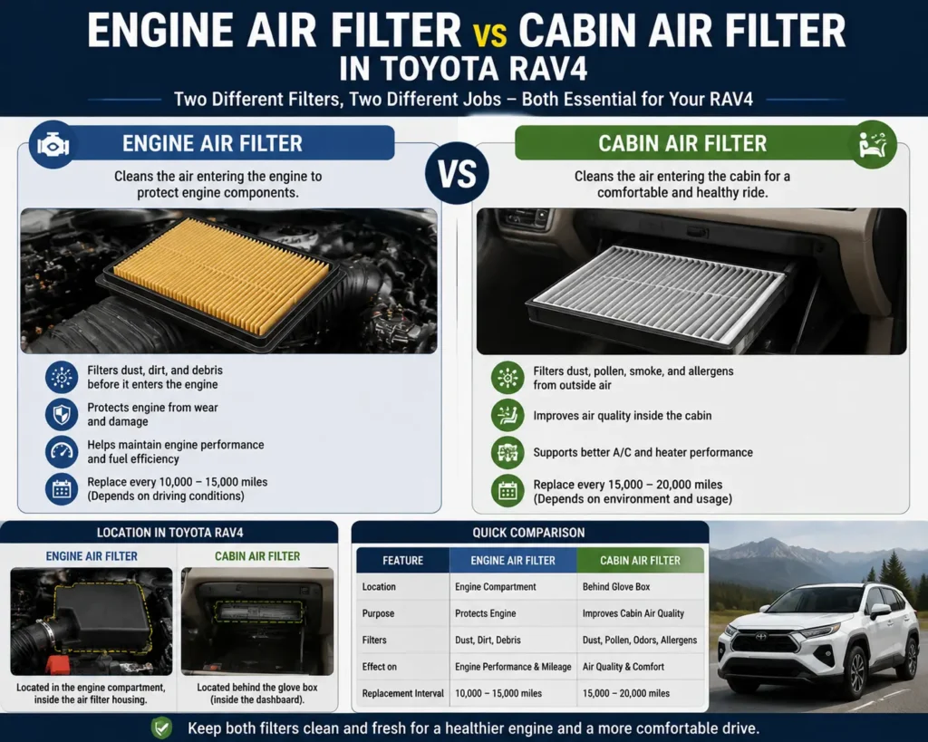 Toyota RAV4 Air Filter: Complete Guide 3 Toyota RAV4 engine air filter vs cabin air filter comparison showing locations and functions